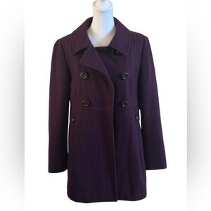 Forever 21 Women's Double-Breasted Dark Purple Peacoat